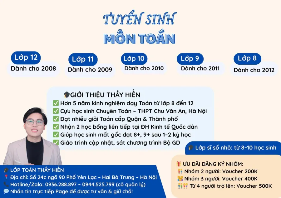 Lớp Toán Thầy Hiển – Toán 6-12 – Luyện Thi Vào 10 & Đại Học